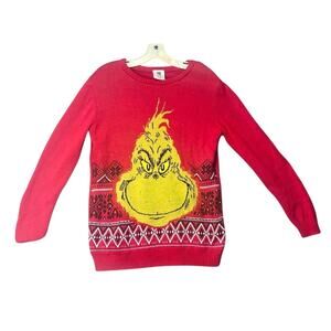 Dr Seuss The Grinch Ugly Sweater Christmas Holiday Boys’ XL Red Yellow